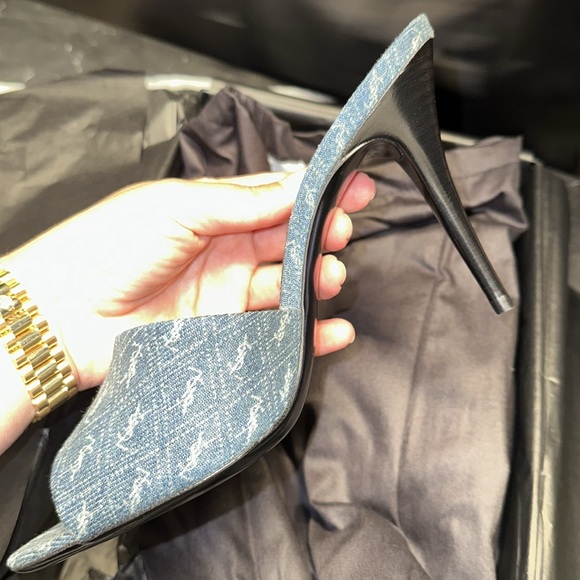 Ysl saint laurent mules 39.5!!!! denim logo all over NWB - Picture 4 of 6